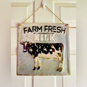 Farm Fresh Milk Gray Hanging Metal Sign